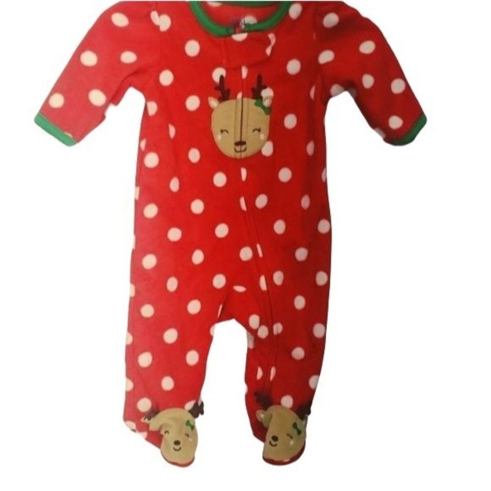 Just One You by Carters Baby Girl Red Polka Dot Reindeer Fleece Sleeper 3 Months